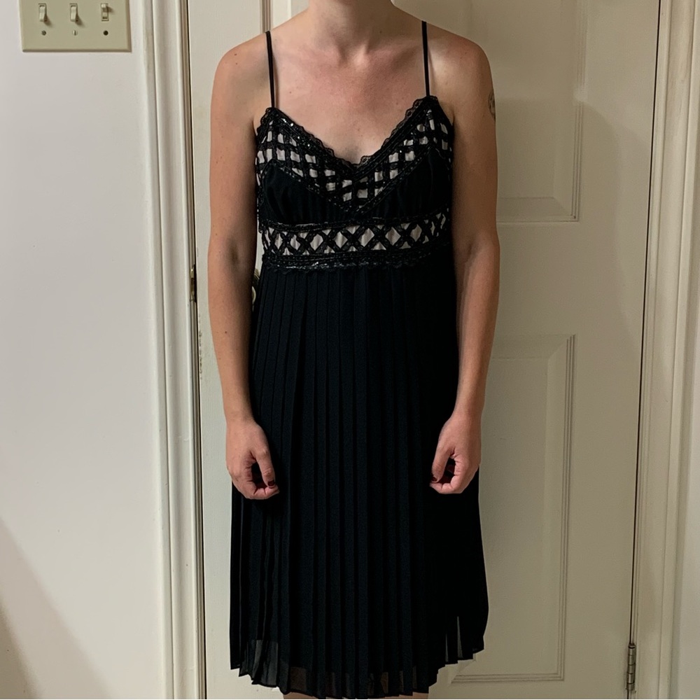 🌷3 for $25🌷Le Chateau, US M, Black & Tan Bead Sequin Spaghetti Strap Dress